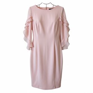 DKNY Pink Ruffle Sleeve Sheath Dress Midi Wmns 6 Wedding Date‎ Night Ballet Girl